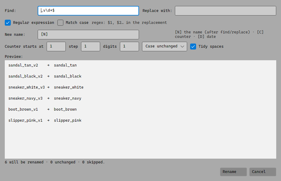 Bulk rename with a live preview
