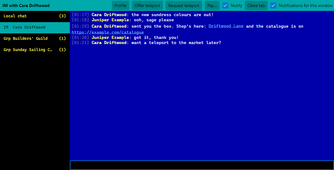 The chat window