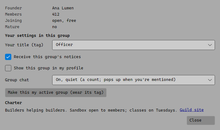 Group info: your tag, notices, chat